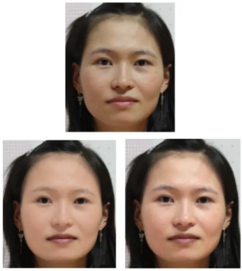 Fig  15.  Original  image(upper),  basic  alpha  blended  image(center),  proposed  blended  image(right)