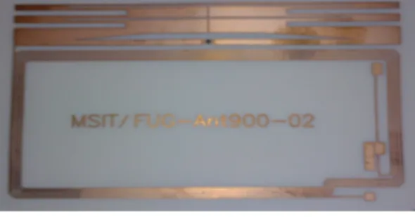 표  1에서  인식거리면에서  가장  우수한  성능을  나타낸  One-Sheet Inlay RFID 태그  패턴은  그림  9에  보였다. 그림  10은  그림  9의  패턴  5에  대한  Smith Chart를  나타내었다