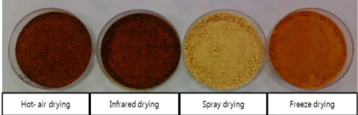 Fig. 3. Brown sauce powder manufactured by 4-different drying method