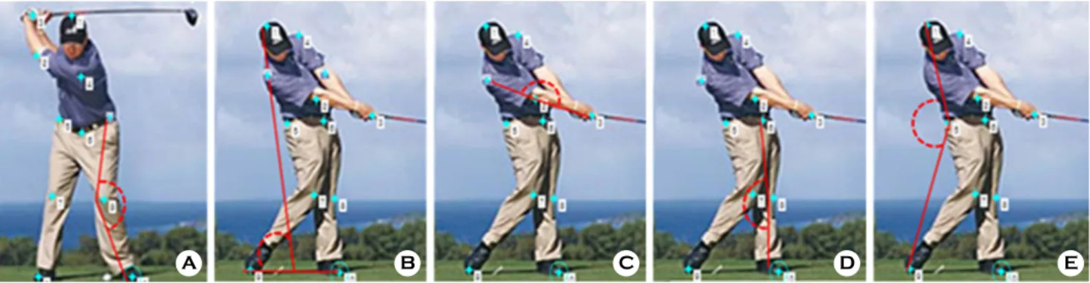 Figure 5. Image descriptions of 5 most important angles to characterize a professional player