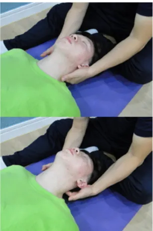 Table 4. Change of the forward head posture (unit, degree)  Subjects  Before (M ± SD)  After (M ± SD) t  p 