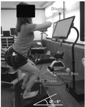 Figure 2. Squat exercise using Slope with vibration type of whole body vibration platform