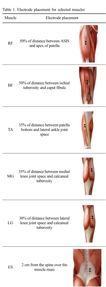 Table 1. Electrode placement for selected muscles Muscle Electrode placement