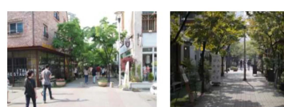 [그림 4-7] 죽전 보정동 카페거리 ④ 판교 백현동 카페거리 성남시 분당구 백현동 일원에 입지하고 있으며, 백현동 카페거리는 2기 신도시의  대표주자격인 판교에서 새롭게 상권이 만들어 지고 있는 곳으로서 현재 외부 유입 인구보다는  주변지역  거주민과  판교테크노밸리  기업체  종사자들을  중심으로  방문 객이 증가하고 있다