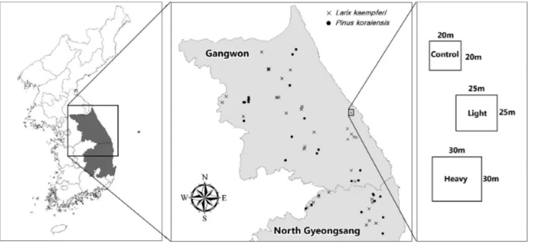Fig. 1. Location of permanent  monitoring sites and layout of  plots.
