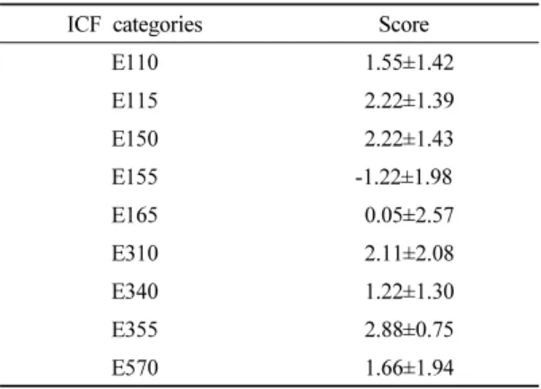 Table 4. ICF environment factors score by item