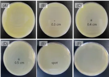 Fig. 3. The Clear zone was measured after plasma treatment on  smear agar plate of S. mutans