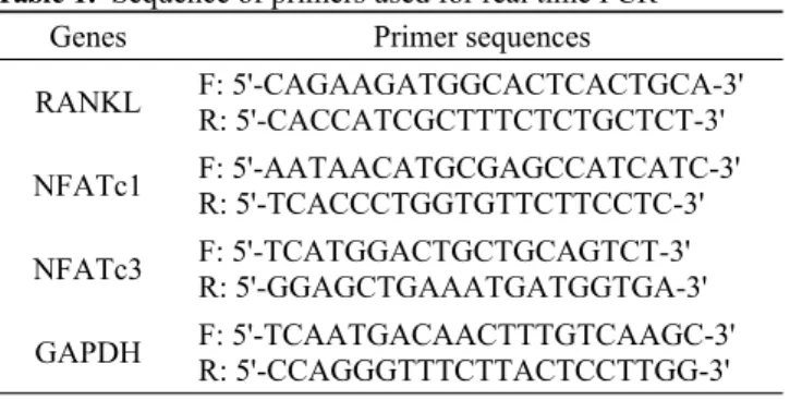 Table 1.  Sequence of primers used for real time PCR