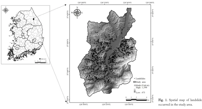 Fig. 1. Spatial map of landslides  occurred in the study area.