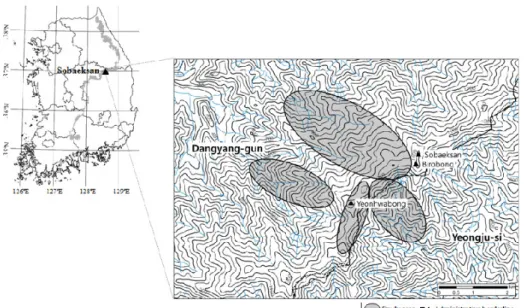 Fig. 1. The location and study  boundary in Sobaeksan.