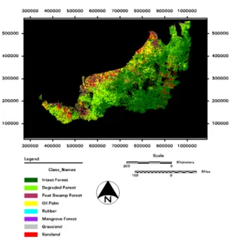 Fig. 4. Coastal Mukah area shows conversion of peat swamp forest to other land use from 1990 image satellite to 2009 image satellite.