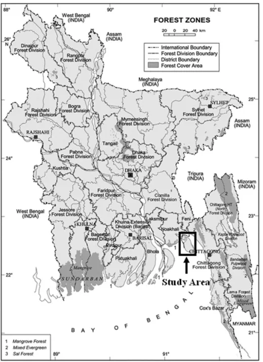 Fig. 1. Map of Bangladesh show- show-ing the study area (Source: 