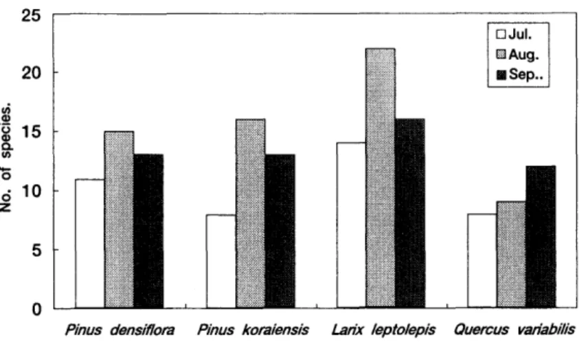 Fig  1.  Species  richness  changes  of  Carabid  beetles  in  each  stands. 