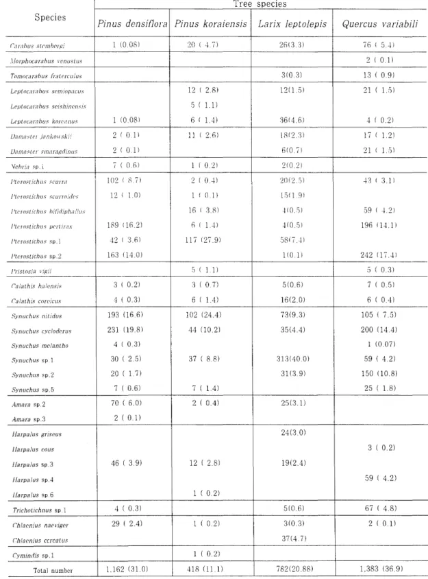 Table  2.  Species  composition  of Carabid  beetles  in  each  stands. 