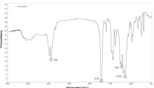 Figure 8. FT-IR spectrum of MMA core-EMA/GMA shell.