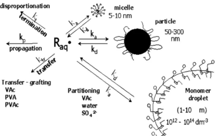Figure 1. Possible mechanism of emulsion polymerization system  of vinyl acetate and ethylene.