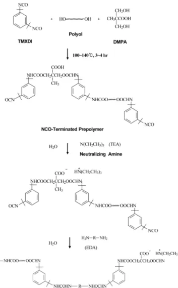 Figure 1. Synthetic process of solvent-free waterborne poly- poly-urethane. 