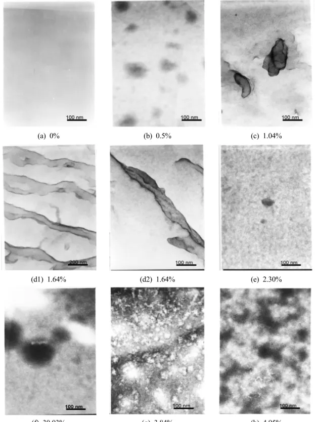 Figure 2. TEM of PCL/EP/SiO 2  hybrids at different SiO 2  mass fractions.