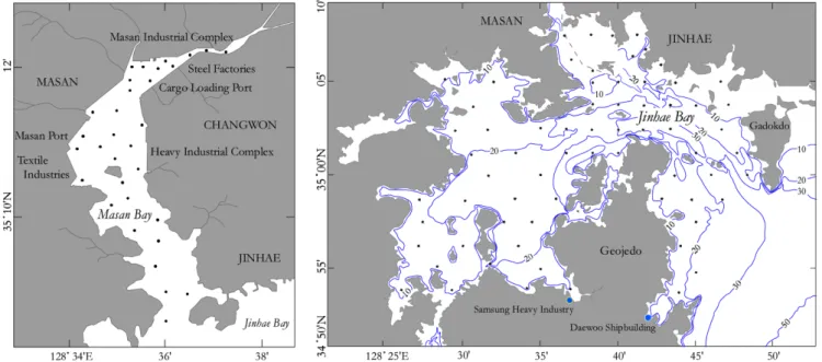 Fig. 1. Map showing the sampling stations of Masan and Jinhae Bay.