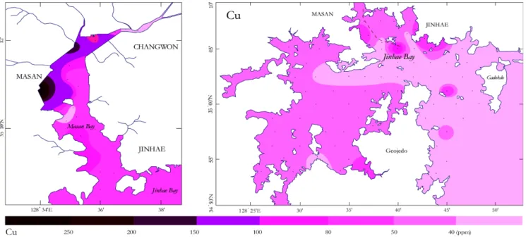 Fig. 4. Schematic map showing the distribution of Zn content in surface sediments.