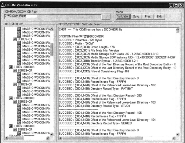 Fig. 4. Screen illustrating the validation results of the DICOMDIR of DICOM CD data using the DICOM validation toolkit.