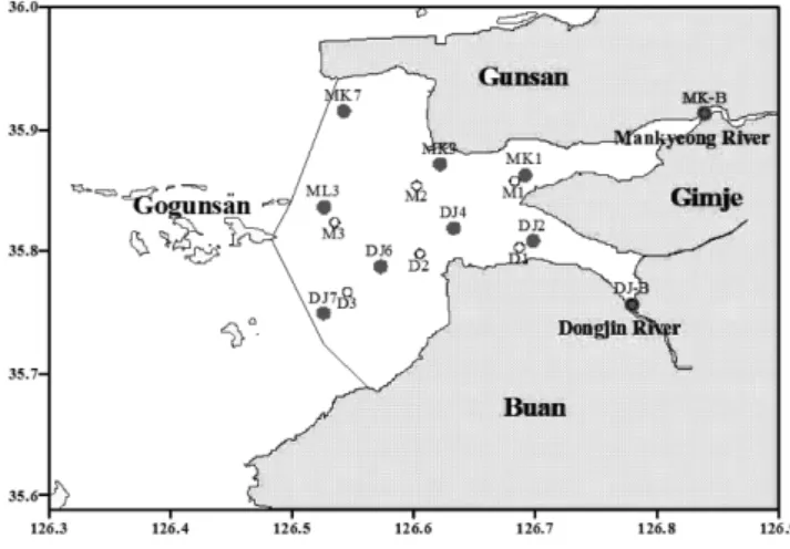 Fig. 1. Investigated stations for survey (2008-2009 (●), 2010 (○)).
