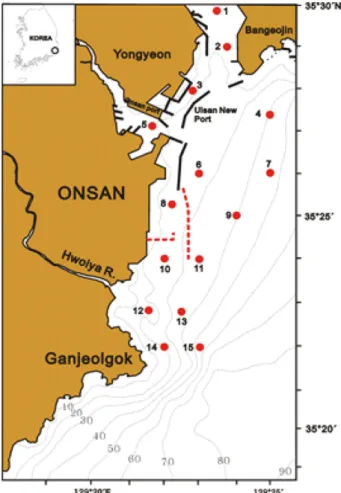 Fig. 1. Map show to sampling stations in the Ulsan coastal waters.
