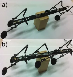 Fig. 8  Photos of the assembled prototypes. (a) quadruped and (b) hexapedal