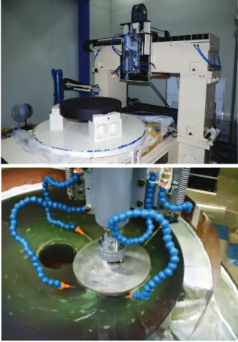 Fig. 9 Diamond pellet tool  3.  최적  근사  구면  제조  공정  3.1  연마  공구 사용된  반사경  재료는  초기에  구면으로  성형 된  것으로서  직경 1 m, 두께 125 mm, 곡률반경  5400 mm 로  주문  제작되었으나  성형오차를  고려 하여  완전  구면으로의  구면  연마  작업이  필요하 였다