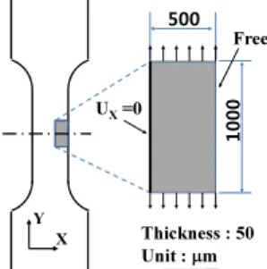 Fig. 1 Definition of analysis domain and boundary  conditions for tensile test 