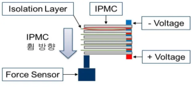 Fig. 3 Experimental setup for measuring the overlapped  IPMC blocking force 