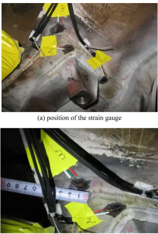 Fig. 2 Stress distribution of motor block bracket units for  FE analysis  3.2  모터  감속기  고정대  스트레인  게이지  취부  위치  선정  및  게이지  취부  방법  KTX- 산천  차량의  모터  감속기  고정대  안전성  평가를  위한  동응력  측정을  위한  스트레인  게이 지  취부  위치는  철도차량  구조체의  용접부  피로 강도  관련  스트레인  게이지  취부  위치를 