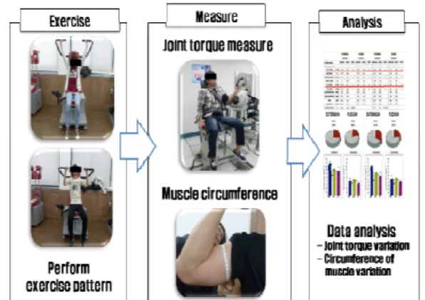 Fig. 3 Experimental procedures of effect efficiency in  loading pattern types using electric exercise  instrument 