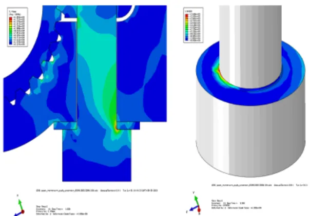 Fig. 15 View cut of bolt joint section &amp; bolt head contact  pressure (Bolt pre-load : 650N) 