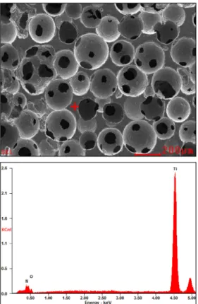 Fig. 11  EDS analysis showing main elements of  porous titanium(#1) 시편 1번의 경우 다공체가 여러 조각으로 부서지면서 취성 파단 되었다