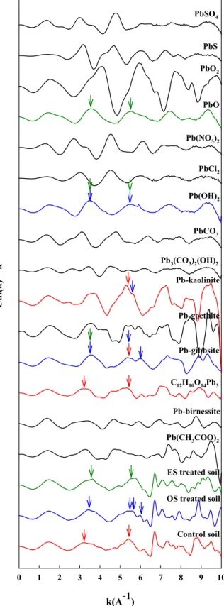 Fig. 1. Spectra of k 2 -weighted EXAFS for the reference  standards and incubated soil samples