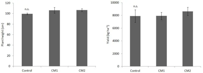 Fig. 3. Growth and yield of rye at harvest stage (Means in the same column with different letter were significantly different,  Duncan’s multiple range test at p=0.05).