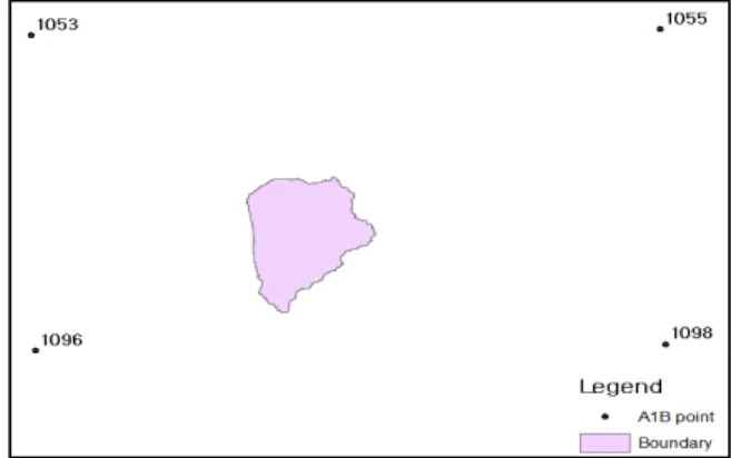 Fig. 3. Precipitation stations in future climate change database  near study watershed.