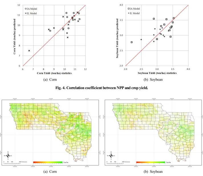 Fig. 5. Crop predicted yield map of Iowa/Illinois in 2013.