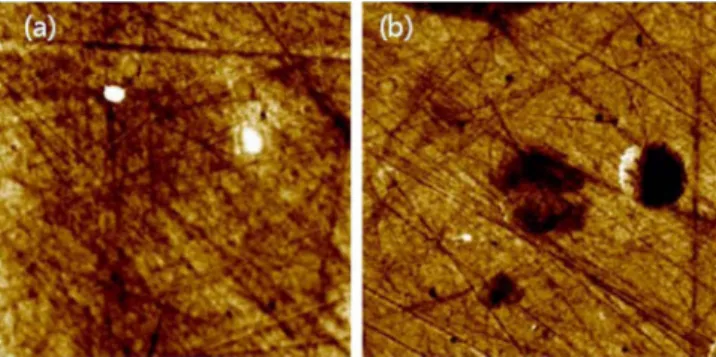 Fig. 3. Surface roughness images of samples by AFM. (a) Ref and (b) F3.