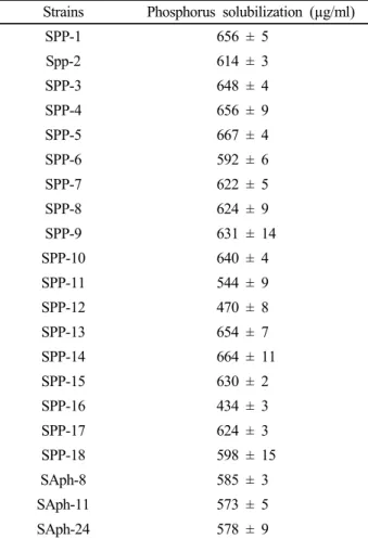 Table 1. Phosphorus solubilization by isolated bacterial  strains. 