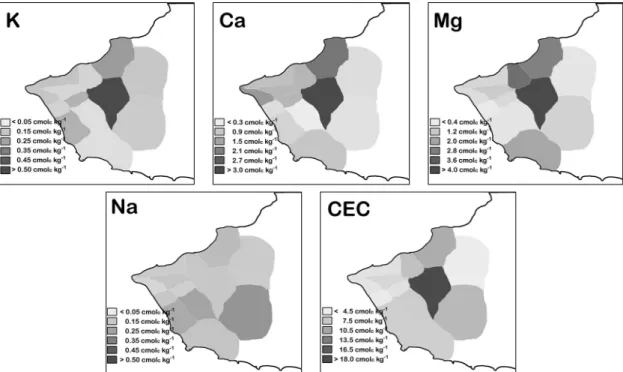 Fig. 4. Distribution of exchange cation and CEC of soil in the vicinity of King Sejong Station.