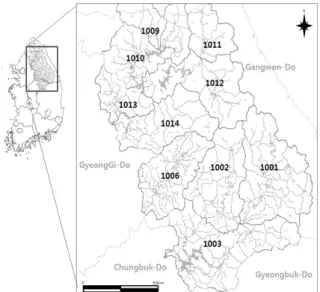 Table 1. Area and number of subbasin in this study area.