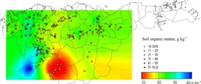 Fig. 7. Distribution map of measured soil organic matter  contents at Cheolwon.