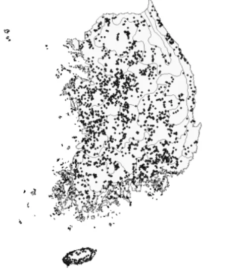 Fig. 1. Sampling sites for data base of microbial distribu- distribu-tion of agricultural land.
