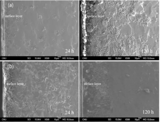 Fig. 9. Cross-sectional SEM image and EDS analysis of the YSZ sample by die press degraded at 1,150 °C in CaCl 2 -CaF 2 -CaO molten salt for 120 h