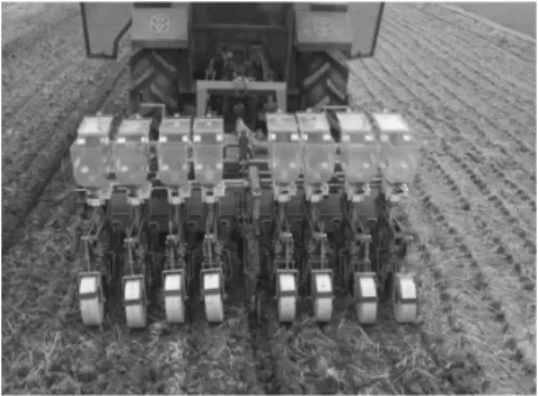 Fig. 1. Layout of partial tillage seeding (left), and seeder (right).