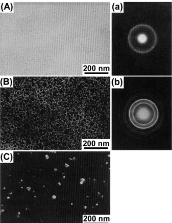 Fig. 7. TEM photographs and electron diffraction patterns for Fe 55 N 20 Al 25  thin films