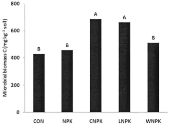 Fig. 1. Phospholipid fatty acid (PLFA) distribution of rice paddy soils treated with amendments