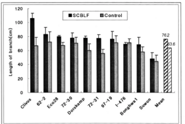 Table 5. Height and diameter of breast height(DBH) growth of clones treated with SCBLF and control.